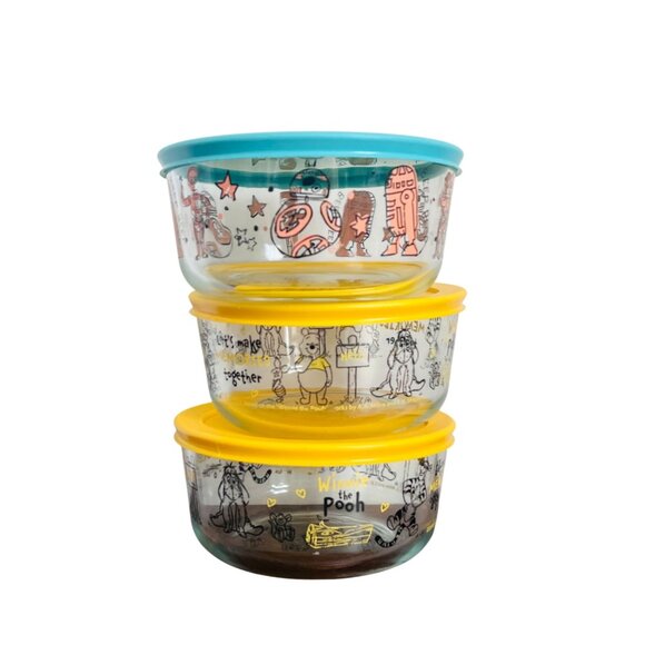 Pyrex Disney Winnie The Pooh & Star Wars Glass Food Storage Bowls With Lids - Picture 1 of 12
